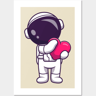 Astronaut Holding Heart Cartoon Posters and Art